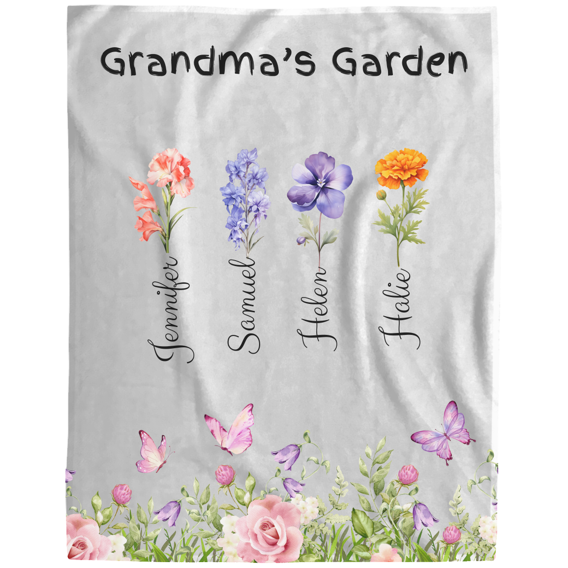 Custom Garden of Love Blanket – Personalized Floral Throw with Family Names