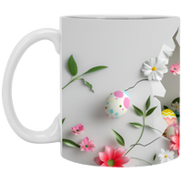 Pink Flowers & Eggs 11oz White Mug