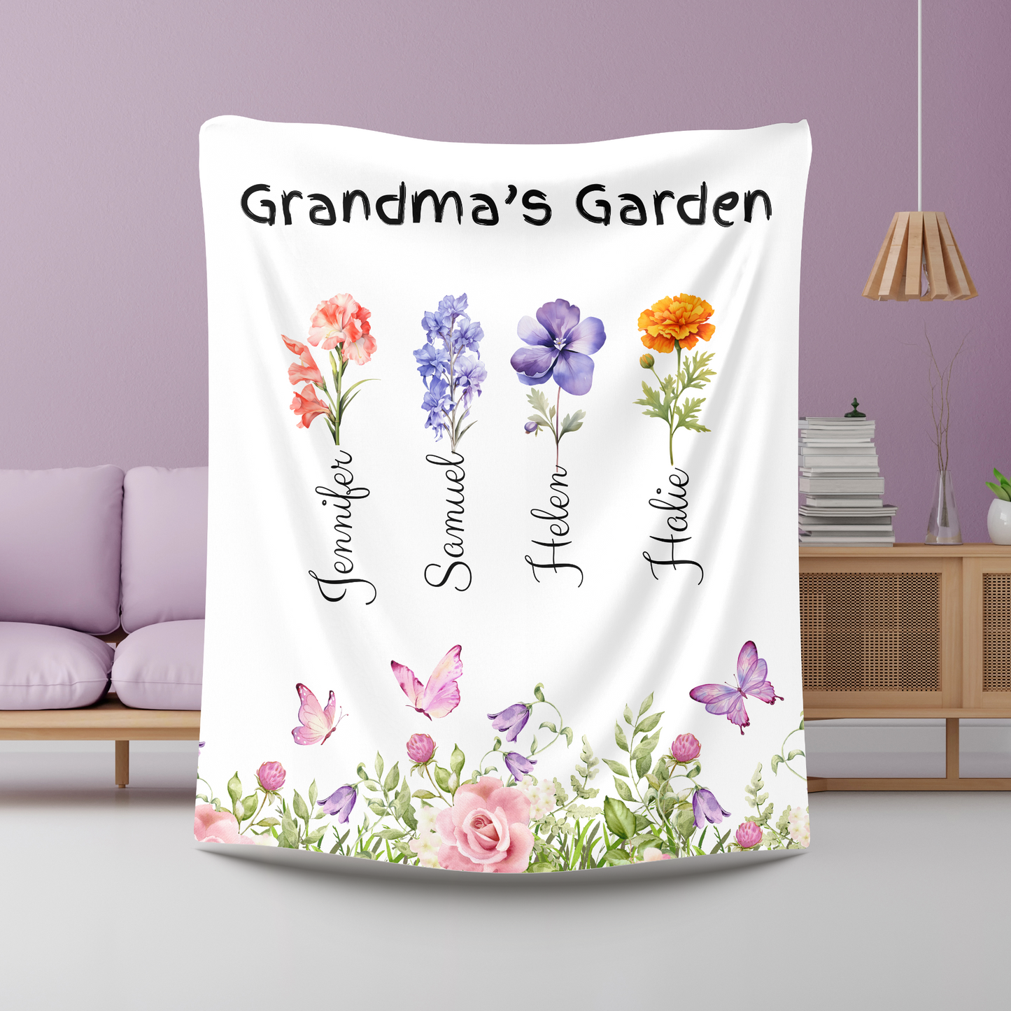 Custom Garden of Love Blanket – Personalized Floral Throw with Family Names