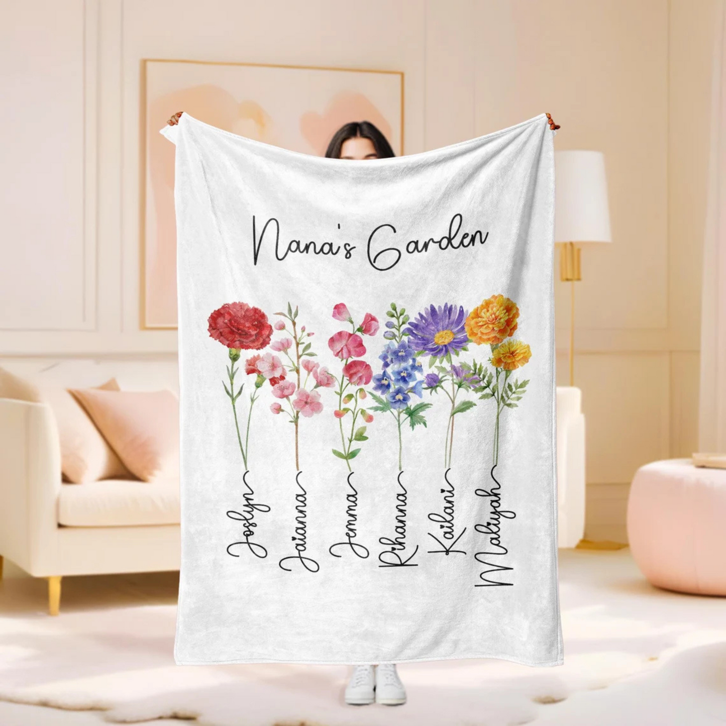 Custom Garden of Love Blanket – Personalized Floral Throw with Family Names