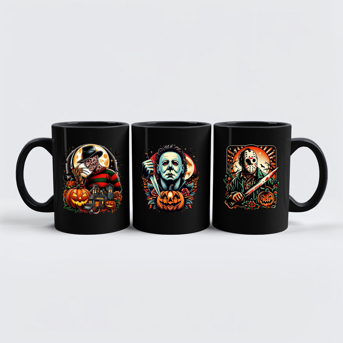 Three Faces of Halloween- Black Mug