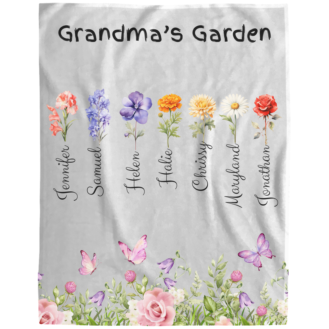 Custom Garden of Love Blanket – Personalized Floral Throw with Family Names