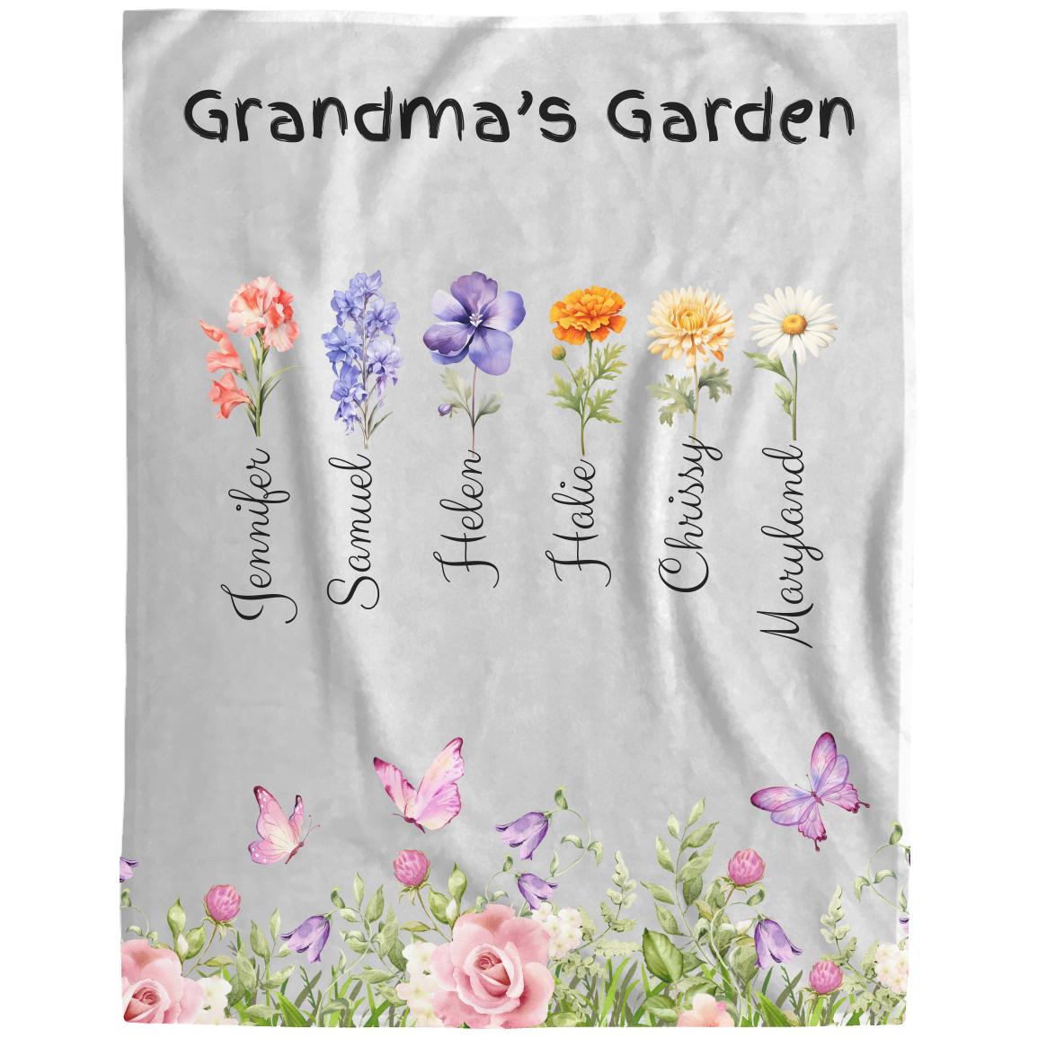 Custom Garden of Love Blanket – Personalized Floral Throw with Family Names