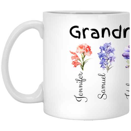 Personalized Garden Mug – Custom 11oz Floral Name Mug for Moms & Grandmas