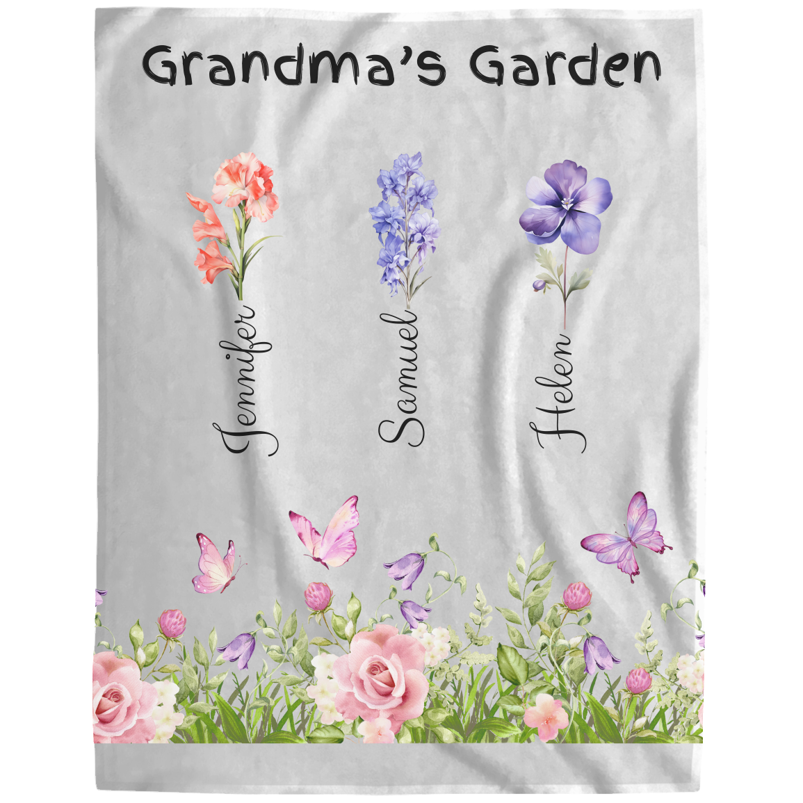 Custom Garden of Love Blanket – Personalized Floral Throw with Family Names