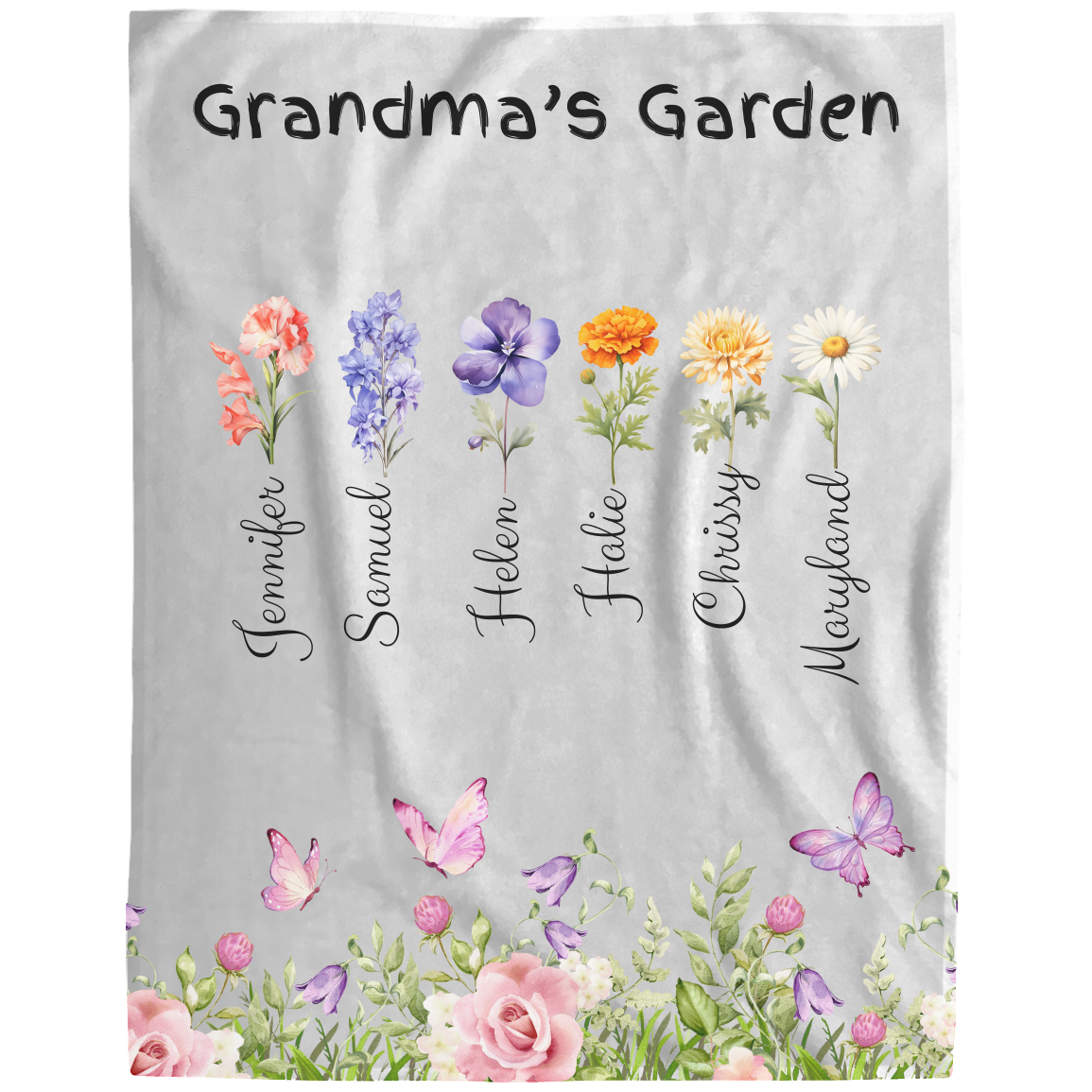 Custom Garden of Love Blanket – Personalized Floral Throw with Family Names