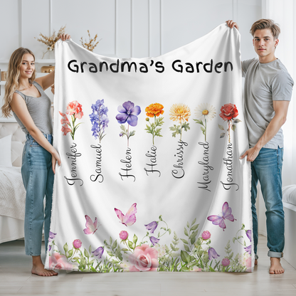 Custom Garden of Love Blanket – Personalized Floral Throw with Family Names