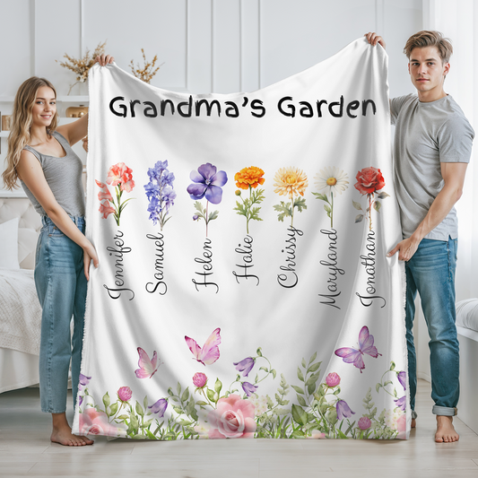 Custom Garden of Love Blanket – Personalized Floral Throw with Family Names