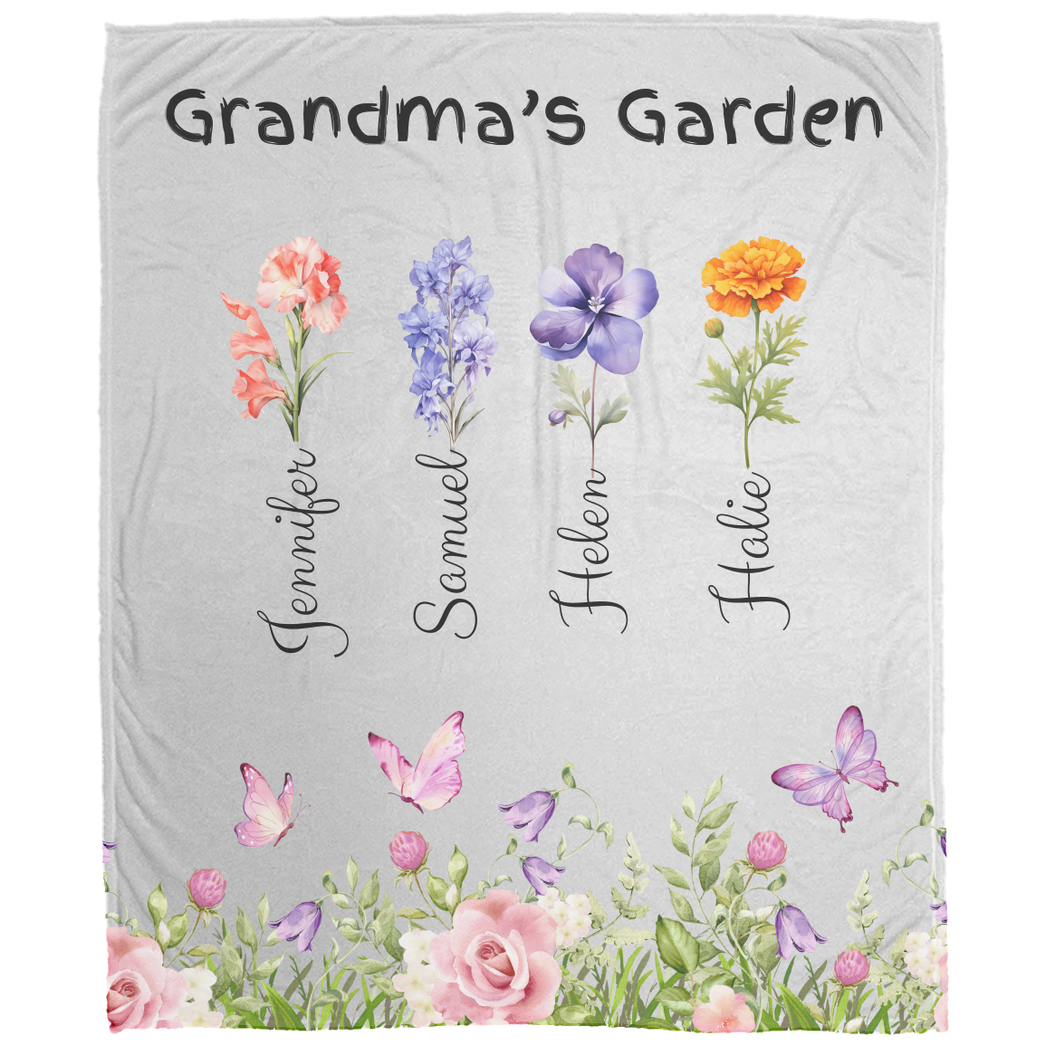 Custom Garden of Love Blanket – Personalized Floral Throw with Family Names