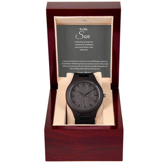 Gift for Son- Engraved Wooden Watch- From Mom