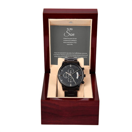 Gift for Son- Black Chronograph Watch