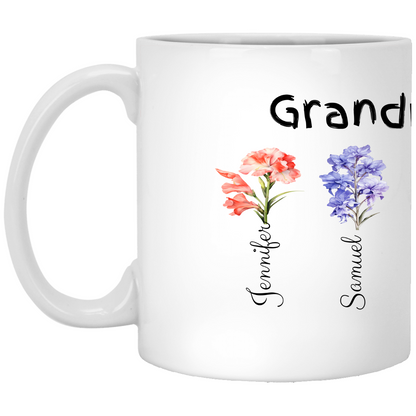 Personalized Garden Mug – Custom 11oz Floral Name Mug for Moms & Grandmas