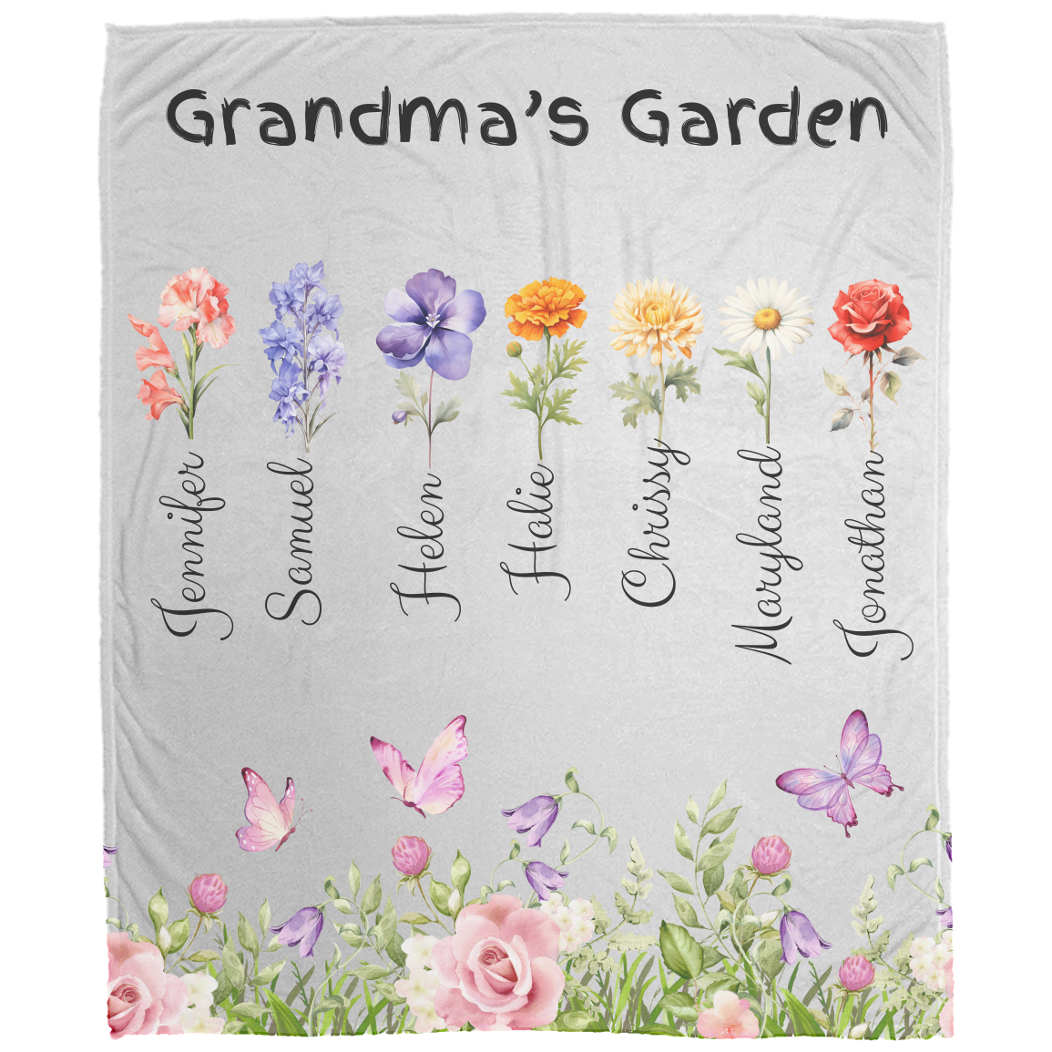 Custom Garden of Love Blanket – Personalized Floral Throw with Family Names